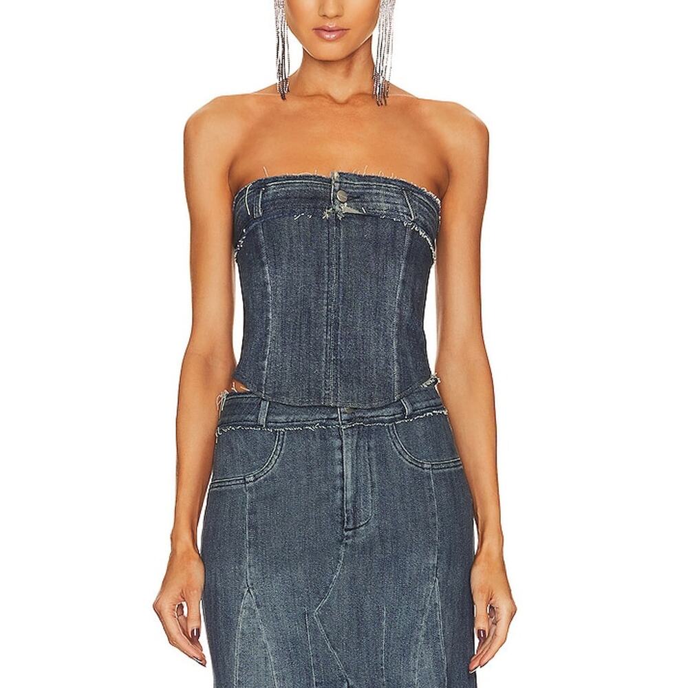 Miaou Frayed Blue Cammie Corset Size M